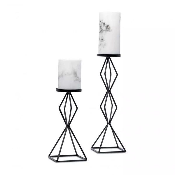 Tall Geo Pillar Candle Holder - Black - Set of 2