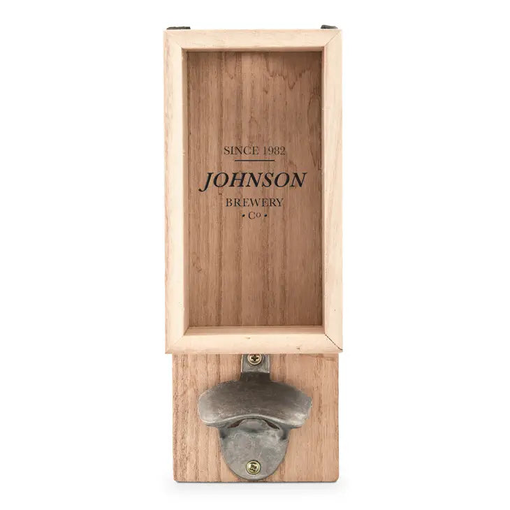 Personalized Wall Mounted Bottle Opener & Bottle Cap Holder - Brewery Co