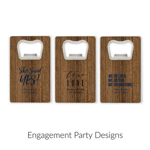 Personalised Wood Veneer Credit Card Bottle Opener Wedding Favour - Engagement Party | More Occasions