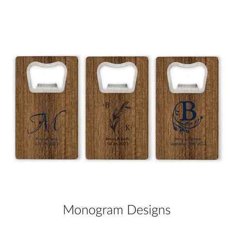 Personalised Wood Veneer Credit Card Bottle Opener Wedding Favour - Monograms | More Designs