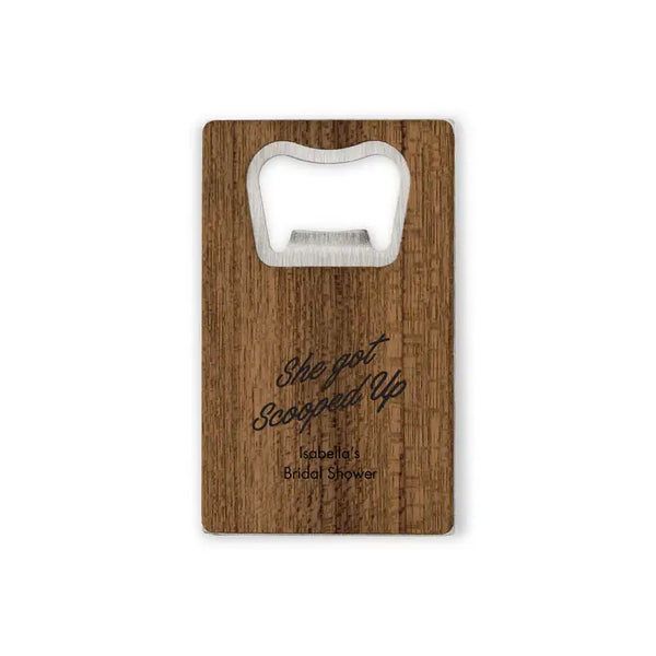 Personalised Wood Veneer Credit Card Bottle Opener Wedding Favour - Bridal Shower | More Occasions