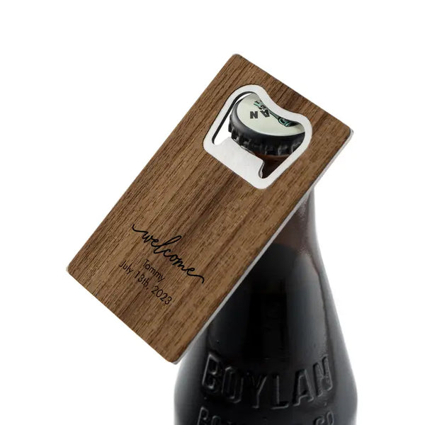 Personalised Wood Veneer Credit Card Bottle Opener Favour - Baby Shower | More Occasions