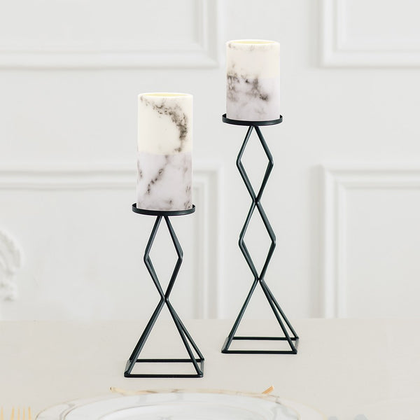 Artificial Flameless LED Pillar Candle Set Of 2 - White Marble