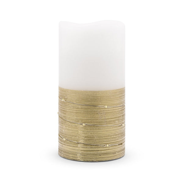 Artificial Flameless LED Pillar Candle - White & Gold Wire