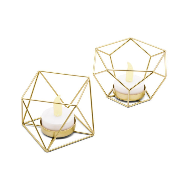 Small Geo Metal Tealight Candle Holder - Gold - Set of 2