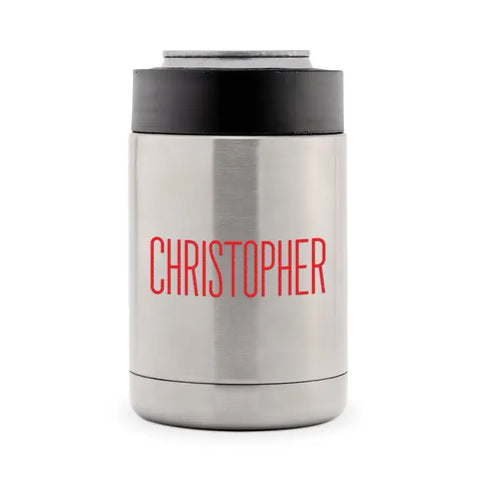 Custom Stainless Steel Insulated Beer Can Cooler - Modern Sans Serif