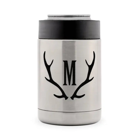 Custom Stainless Steel Insulated Beer Can Cooler - Antler Monogram