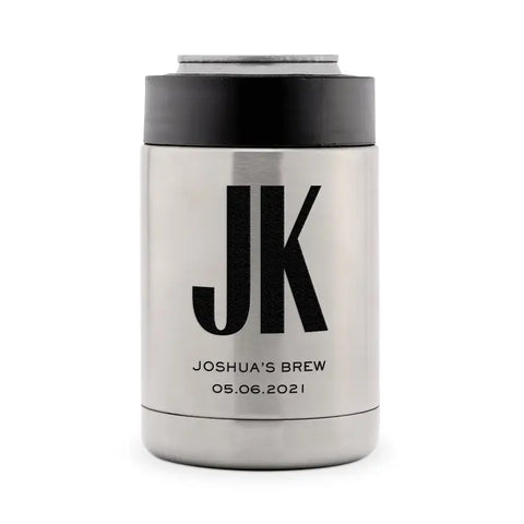 Custom Stainless Steel Insulated Beer Can Cooler - Sans Serif Monogram