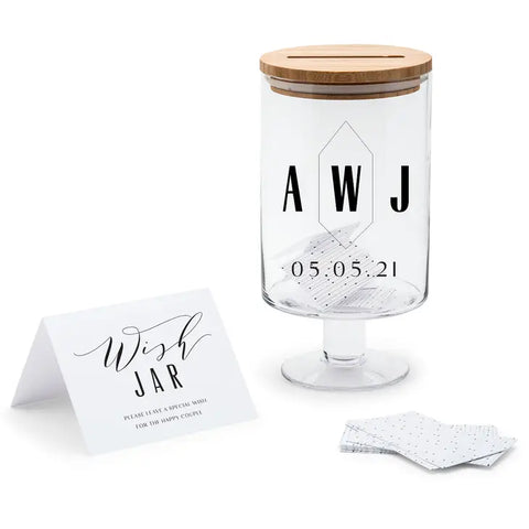 Personalized Glass Wedding Wishes Guest Book Jar - Geo Monogram