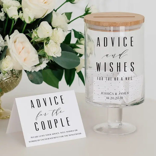 Personalized Glass Wedding Wishes Guest Book Jar - Advice And Wishes