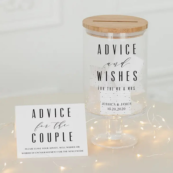 Personalized Glass Wedding Wishes Guest Book Jar - Advice And Wishes