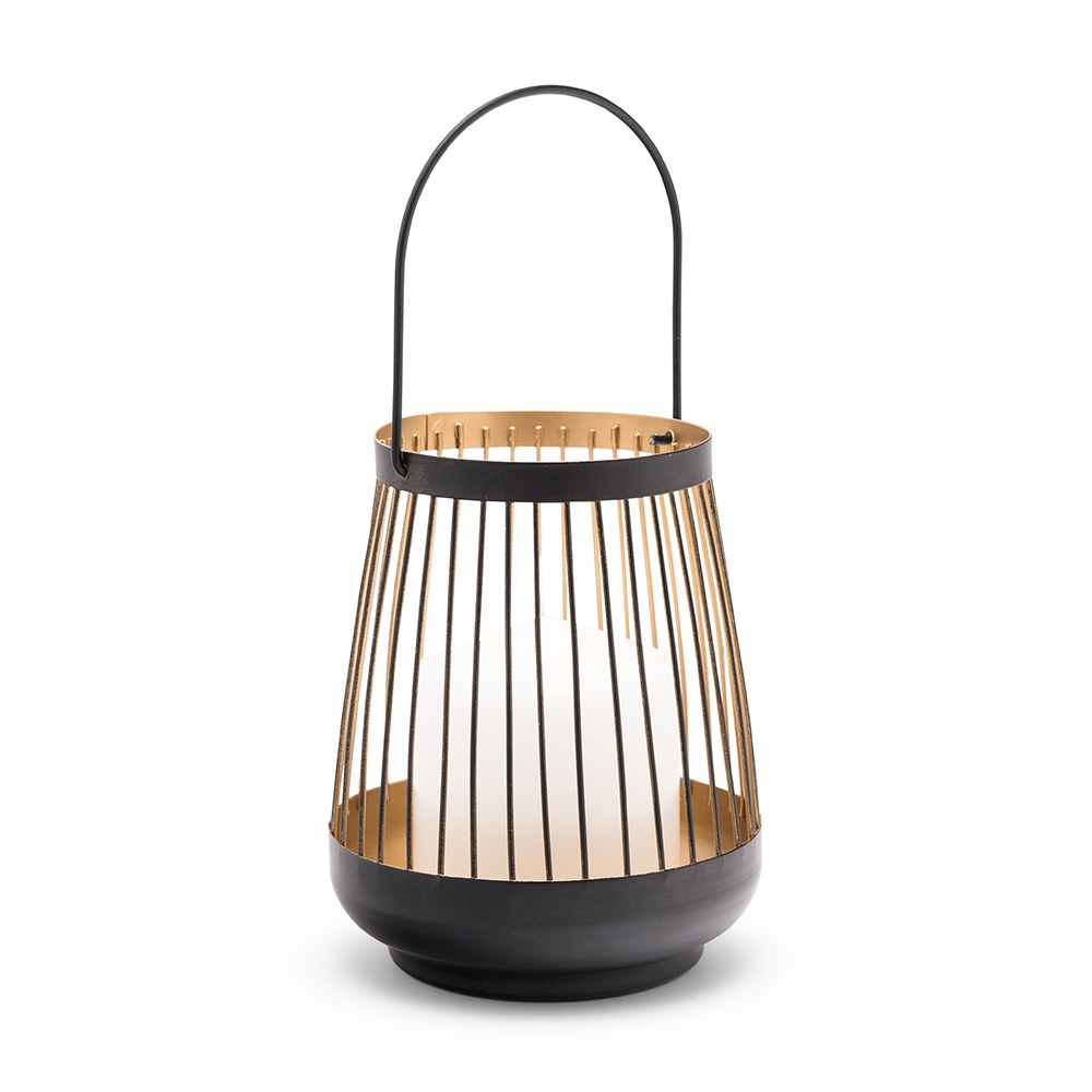 Large Geometric Metal Wire Hanging Lantern - Black & Gold