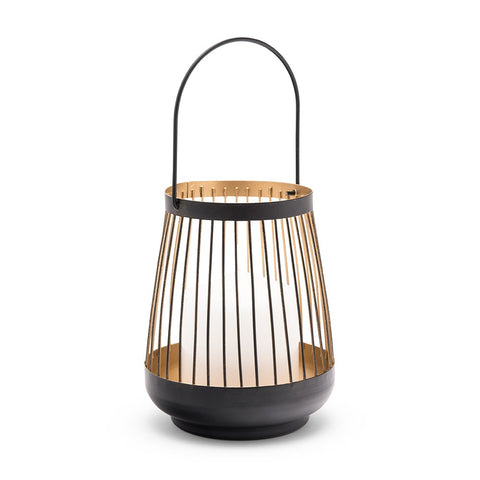 Large Geometric Metal Wire Hanging Lantern - Black & Gold