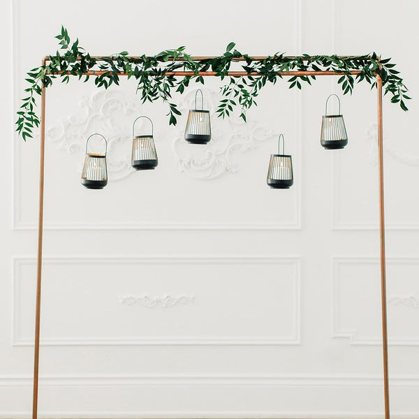 Large Geometric Metal Wire Hanging Lantern - Black & Gold