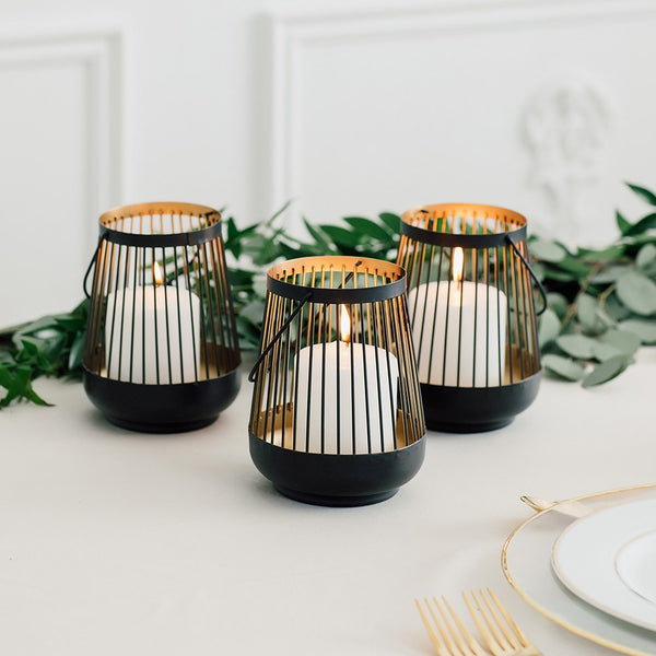 Large Geometric Metal Wire Hanging Lantern - Black & Gold