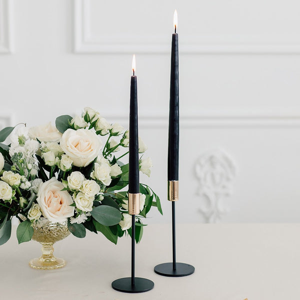 Modern Tiered Taper Candle Holders - Black & Gold - Set Of 2