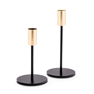 Modern Tiered Taper Candle Holders - Black & Gold - Set Of 2