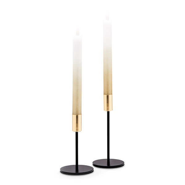 Modern Tiered Taper Candle Holders - Black & Gold - Set Of 2