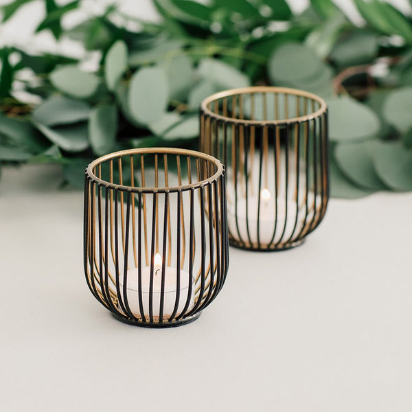 Small Geometric Wire Basket Tea Light Candle Holder - Black & Gold