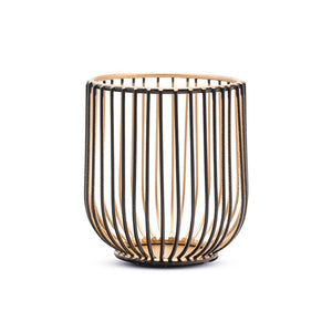 Small Geometric Wire Basket Tea Light Candle Holder - Black & Gold