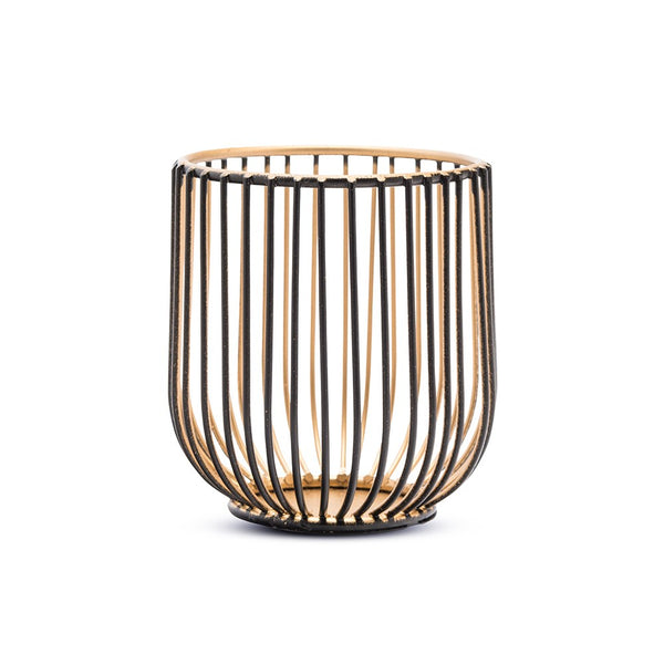 Small Geometric Wire Basket Tea Light Candle Holder - Black & Gold