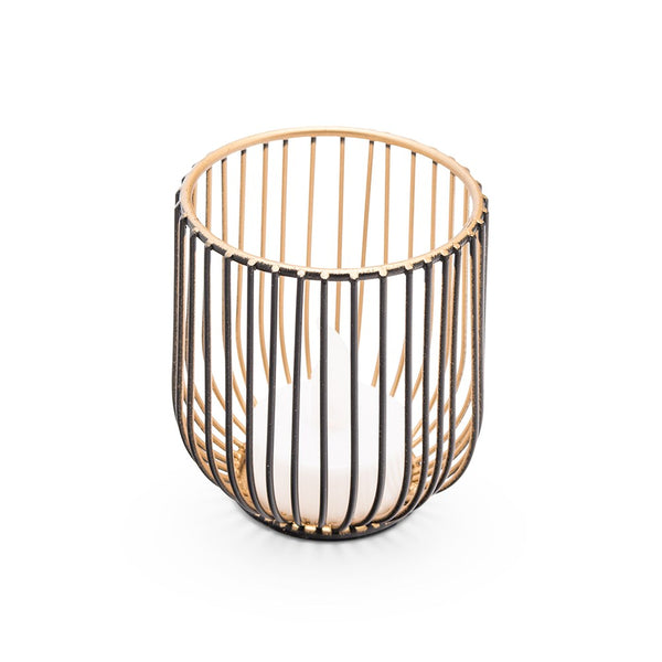 Small Geometric Wire Basket Tea Light Candle Holder - Black & Gold