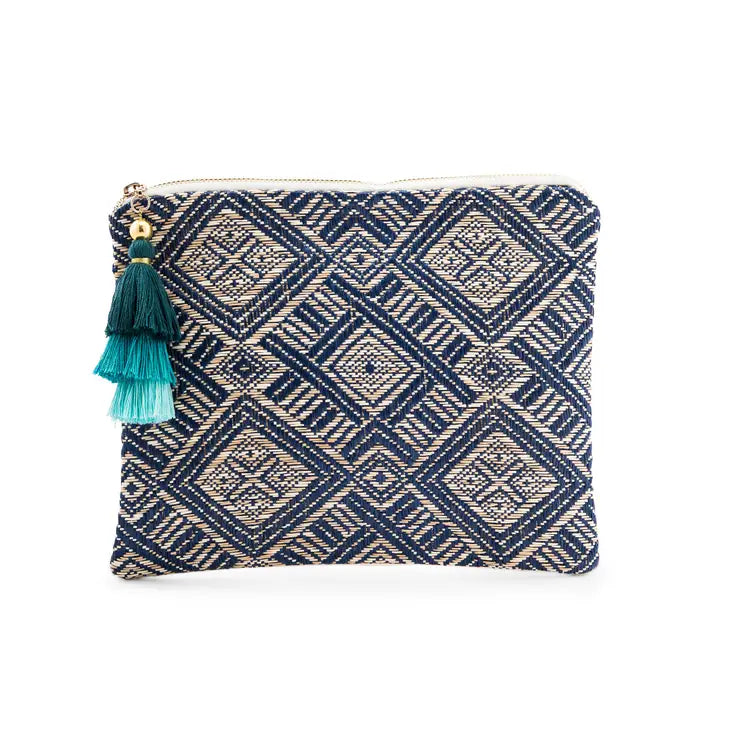 Women's Personalized Geo Tribal Print Makeup Bag - Navy Blue