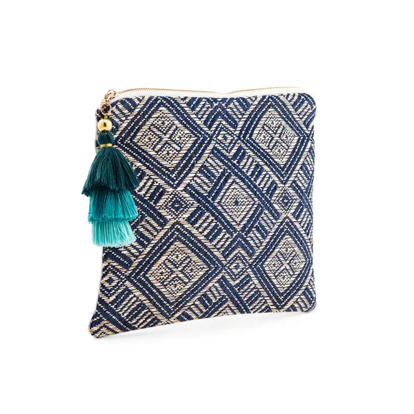 Women's Personalized Geo Tribal Print Makeup Bag - Navy Blue