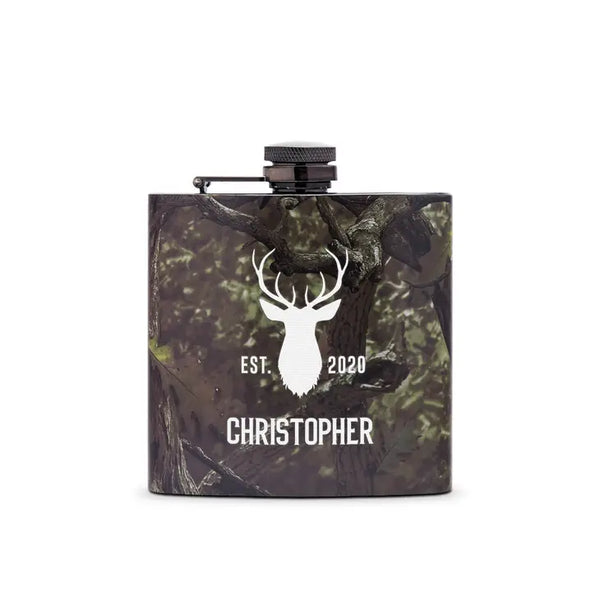 Personalized Camo Hip Flask Wedding Gift - Deer