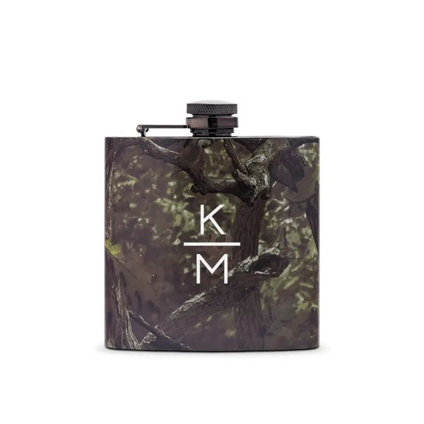 Personalized Camo Hip Flask Wedding Gift - Stacked Monogram