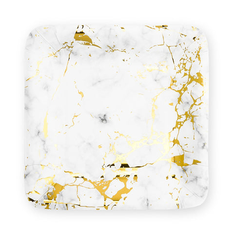 Large Square Disposable Paper Party Plates - Geo Marble - Set Of 8