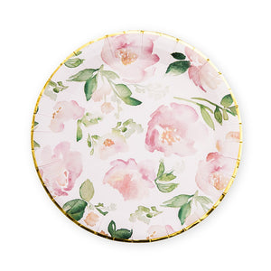 Large Round Disposable Paper Party Plates - Floral Garden Party - Set Of 8