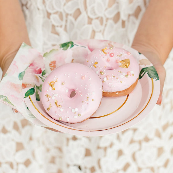 Small Round Disposable Paper Party Plates - Floral Garden Party - Set Of 8