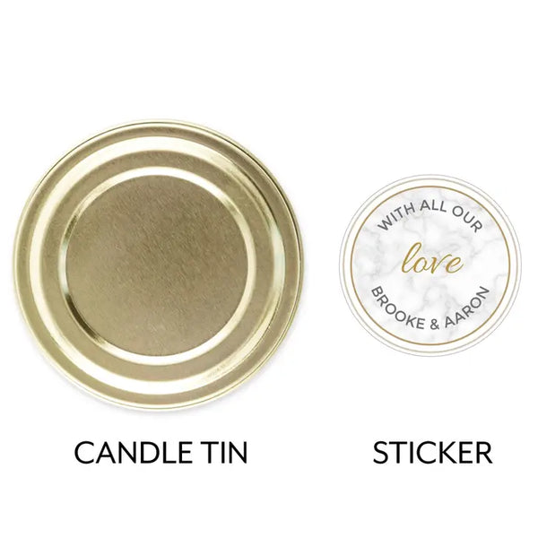 Personalized Gold Tin Candle Wedding Favor - Geo Marble