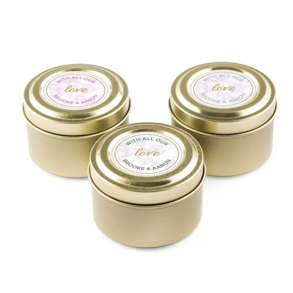 Personalized Gold Tin Candle Wedding Favor - Geo Marble