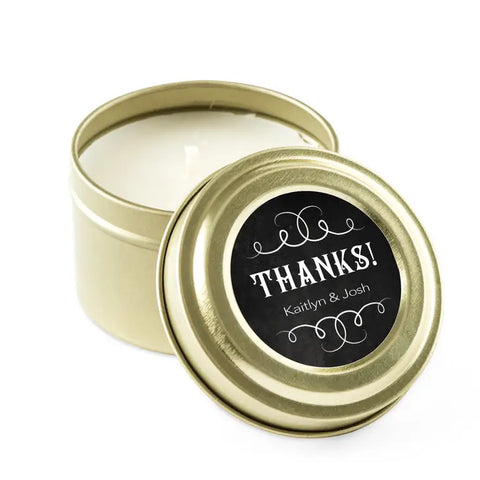 Personalized Gold Tin Candle Wedding Favor - Chalkboard