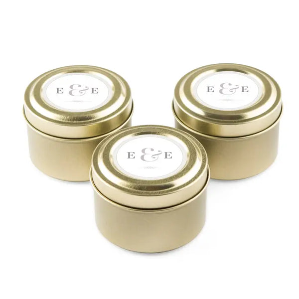 Personalized Gold Tin Candle Wedding Favor - Classic Script