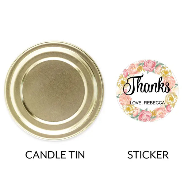 Personalized Gold Tin Candle Wedding Favor - Modern Floral