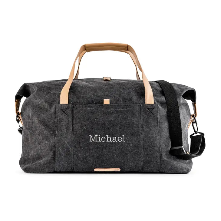 Large Personalized Canvas Travel Duffle Bag - Black