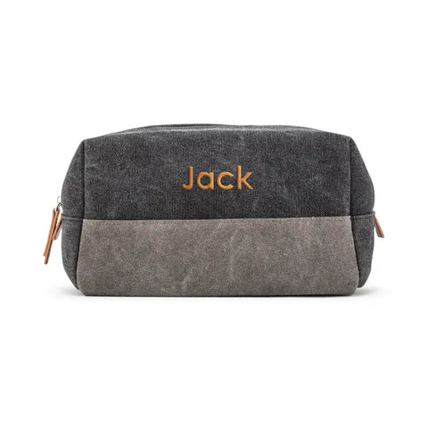 Personalized Men's Travel Toiletry Bag - Black & Gray Canvas