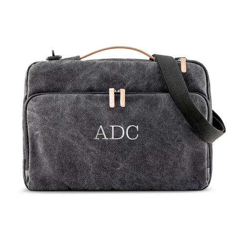 Personalized 17" Canvas Laptop Bag With Cross Strap - Black