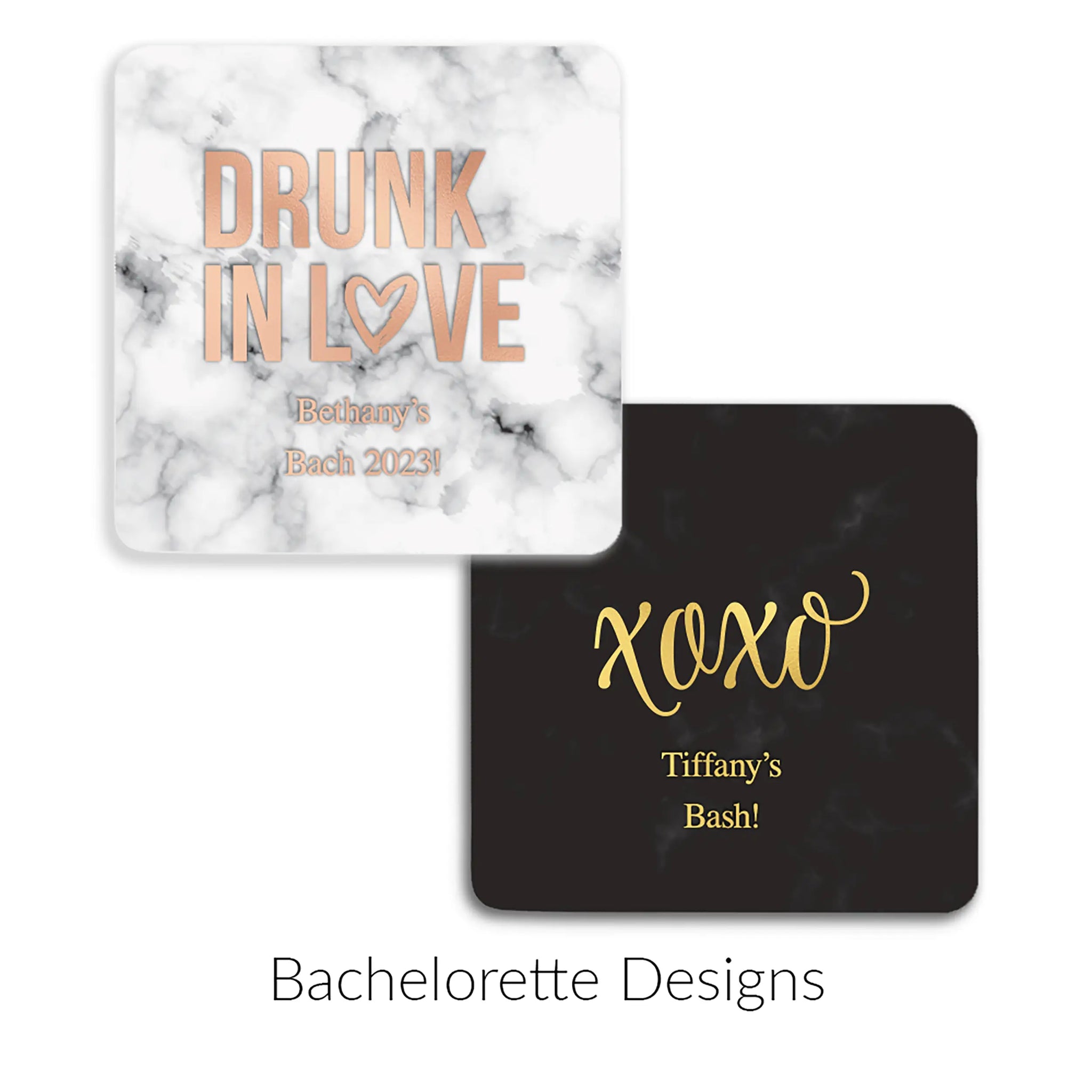 Personalized Marble Paper Coasters - Square - Bachelorette