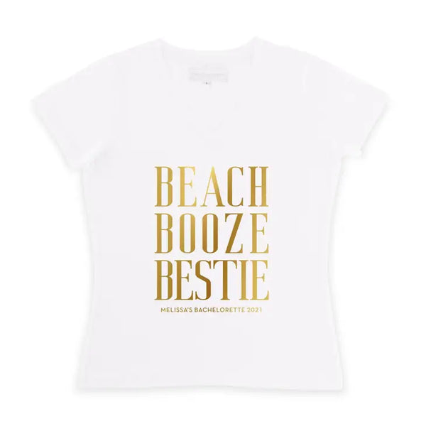 Personalized Bridal Party Wedding T-Shirt - Beach, Booze, Bestie