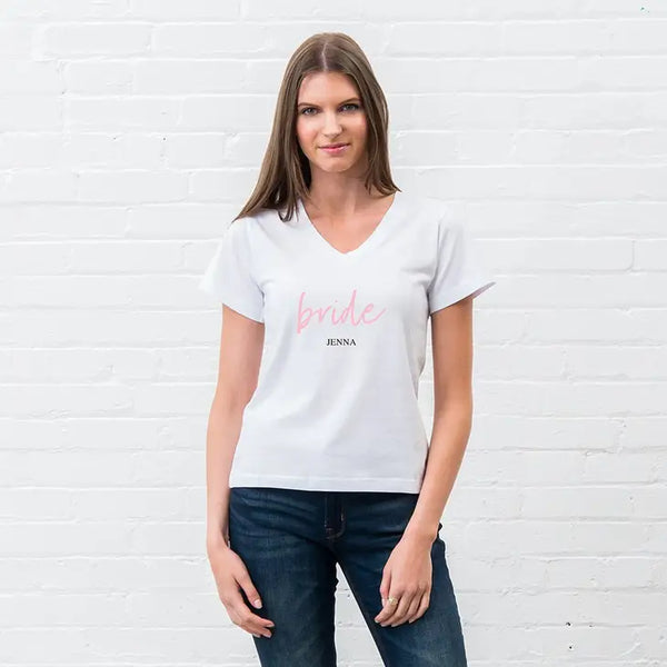 Personalized Bridal Party Wedding T-Shirt - Bride Script