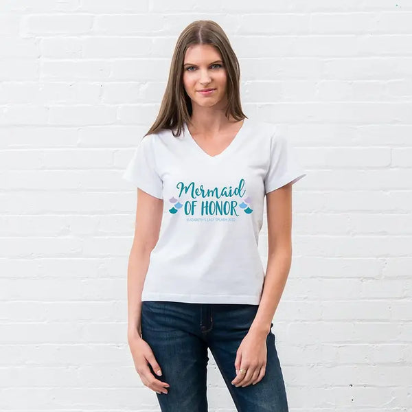 Personalized Bridal Party Wedding T-Shirt - Mermaid Of Honor