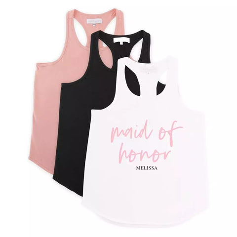 Personalized Bridal Party Wedding Tank Top - Maid Of Honor Script