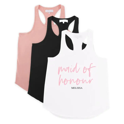 Personalized Bridal Party Wedding Tank Top - Maid Of Honour Script