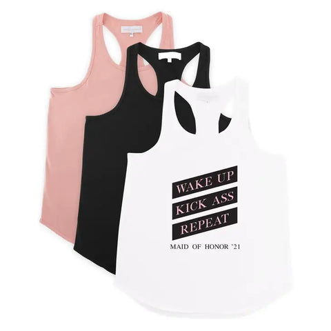 Personalized Bridal Party Wedding Tank Top - Wake Up, Kick Ass, Repeat