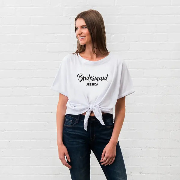 Personalized Bridal Party Tie-Up Wedding Shirt - Bridesmaid