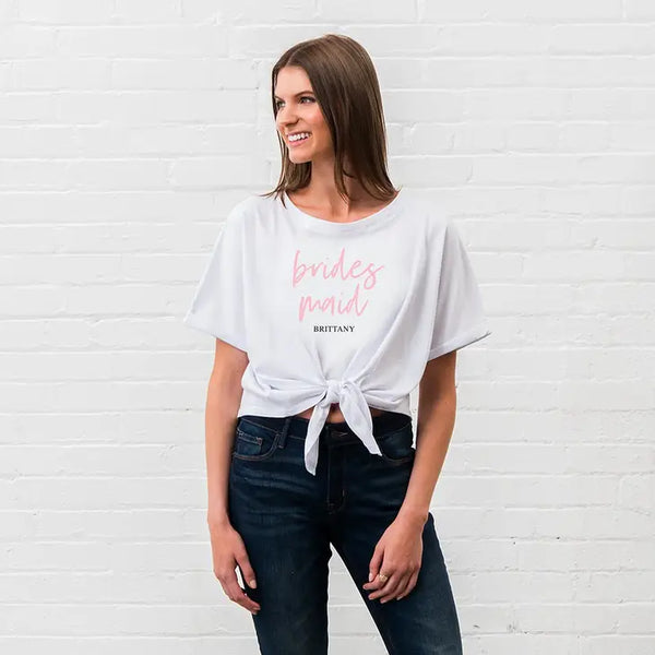 Personalized Bridal Party Tie-Up Wedding Shirt - Bridesmaid Script